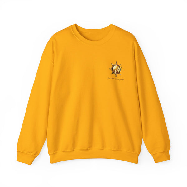 Unisex Heavy Blend™ Crewneck Sweatshirt (Gold), front view showing logo.