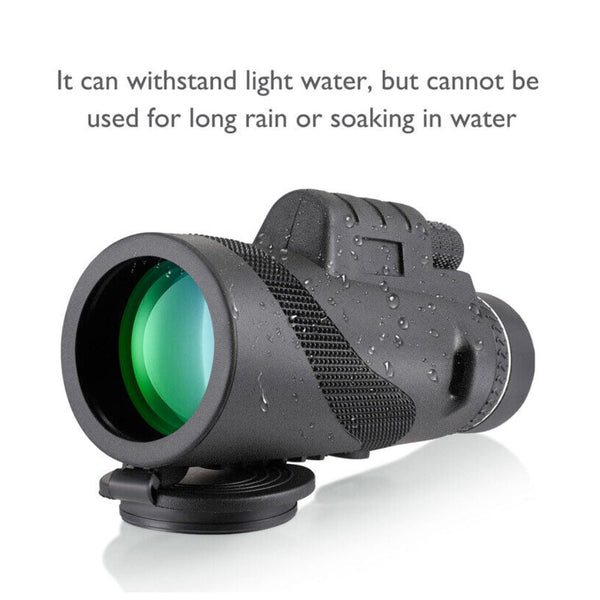 HD Monocular for Smartphones, showing the weather tolerance feature and limitations.