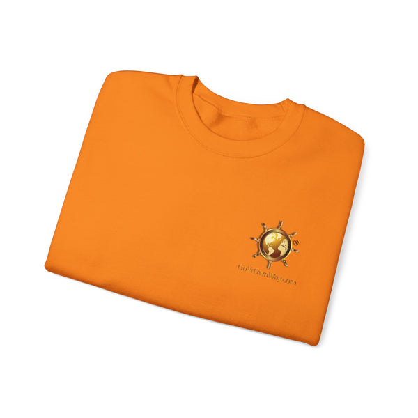 Unisex Heavy Blend™ Crewneck Sweatshirt (Safety Orange), folded view.