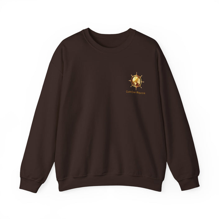 Unisex Heavy Blend™ Crewneck Sweatshirt (Dark Chocolate), front view showing logo.
