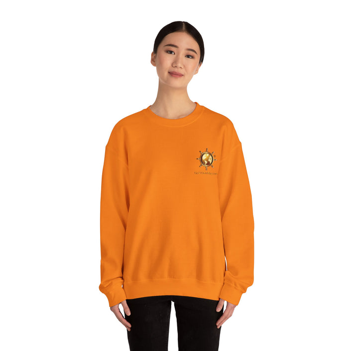Unisex Heavy Blend™ Crewneck Sweatshirt (Safety Orange), front view showing logo.