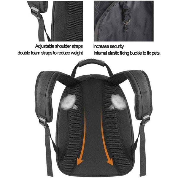 Pet Hardshell Traveling Backpack, showcasing breathable padded straps and contact surfaces.
