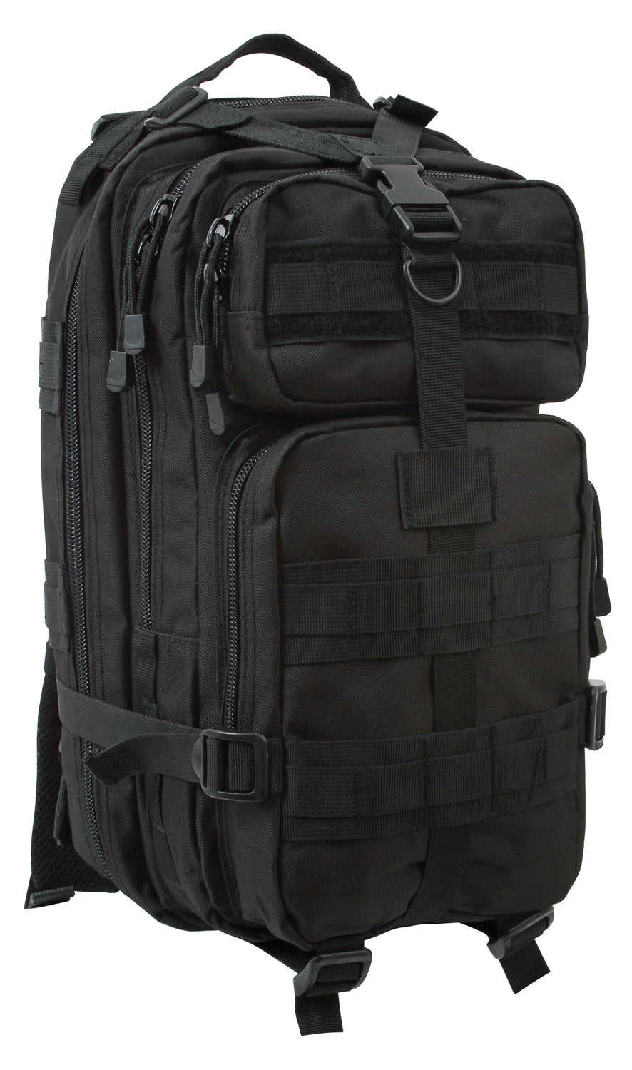 Black tactical backpack on a white background