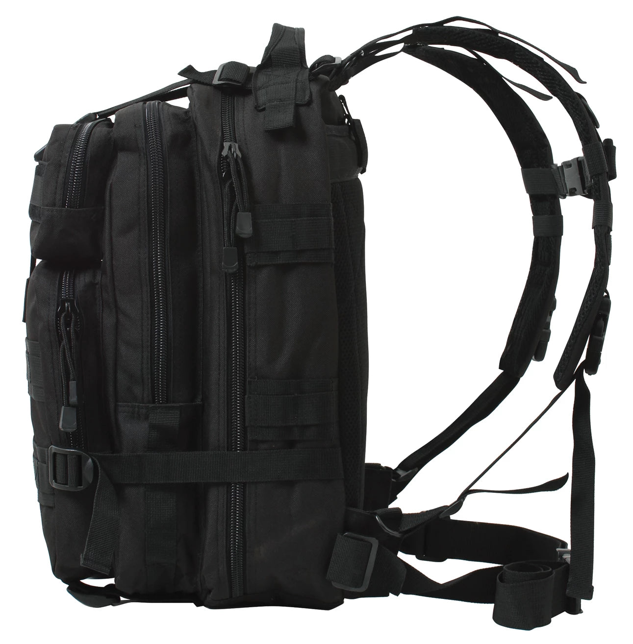 Black tactical backpack on a white background