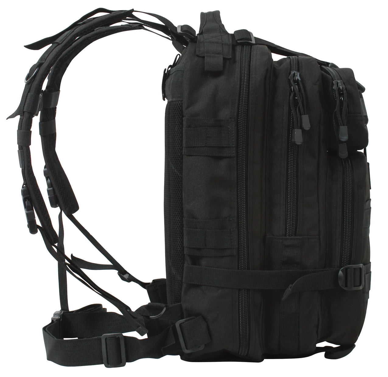 Black tactical backpack on a white background