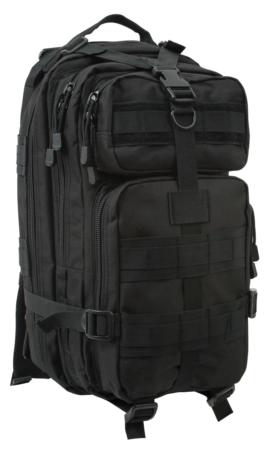 Black tactical backpack on a white background
