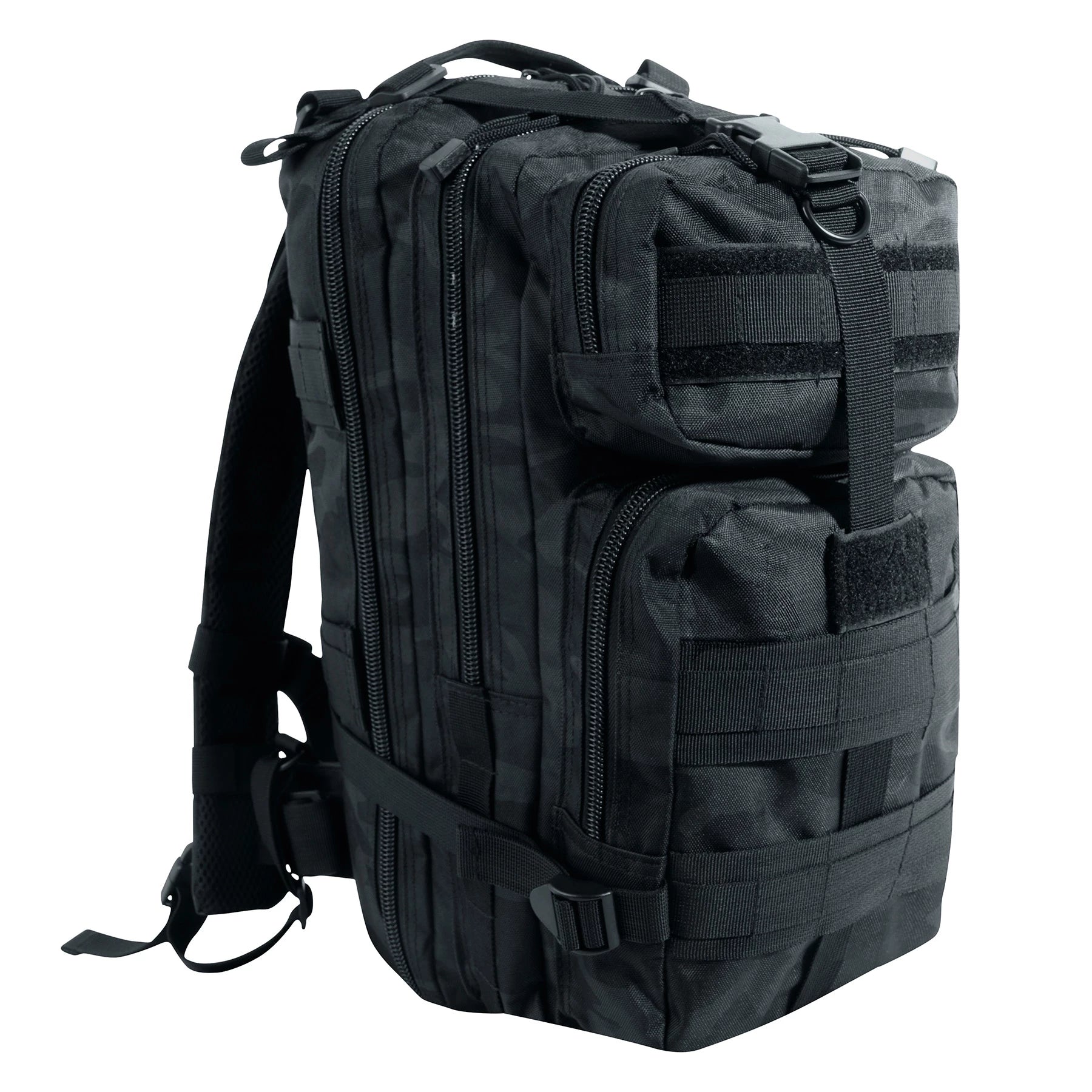 Black tactical backpack on a white background