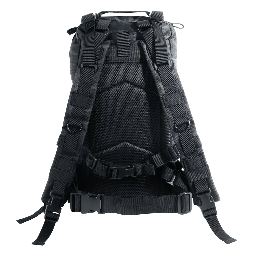 Black tactical backpack on a white background