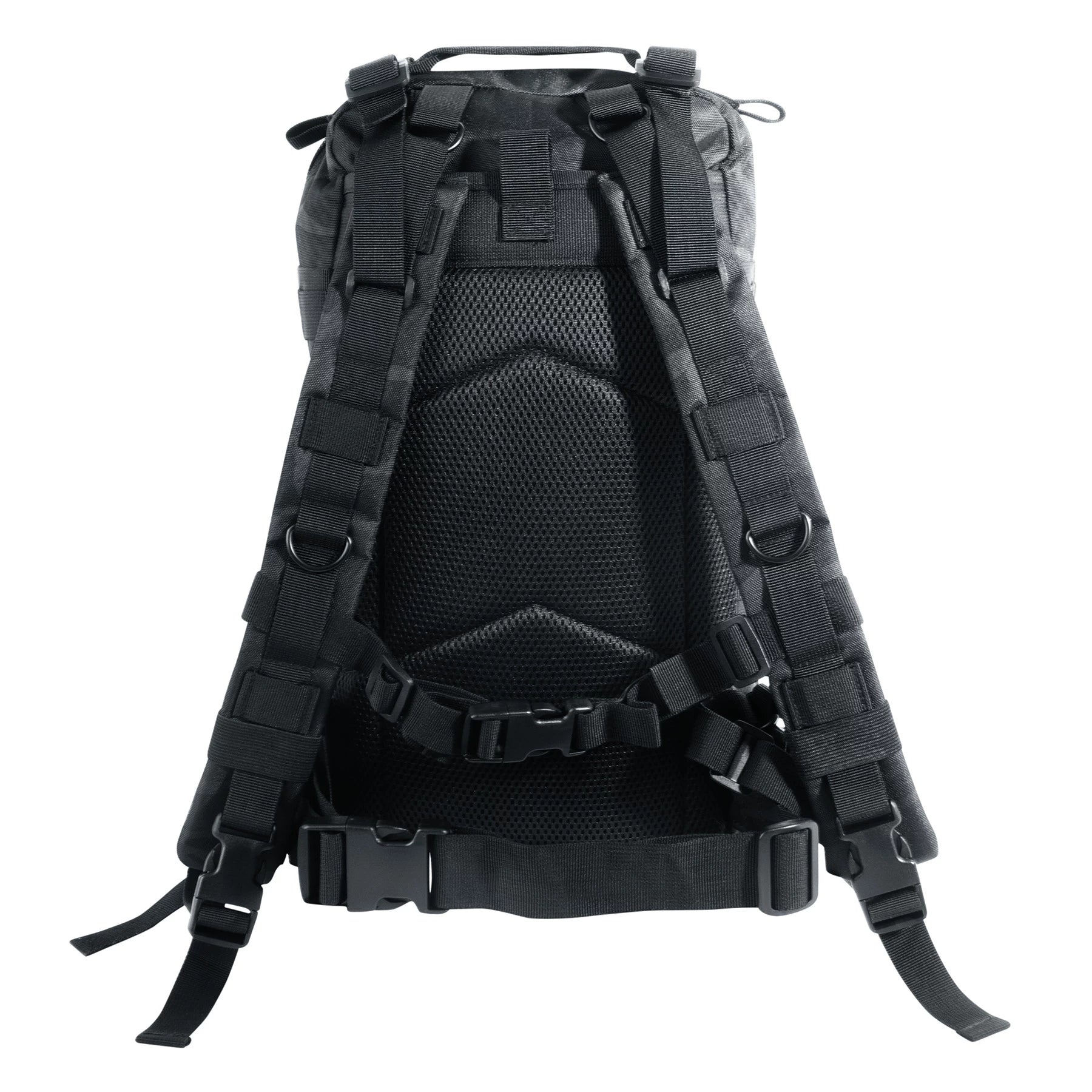 Black tactical backpack on a white background
