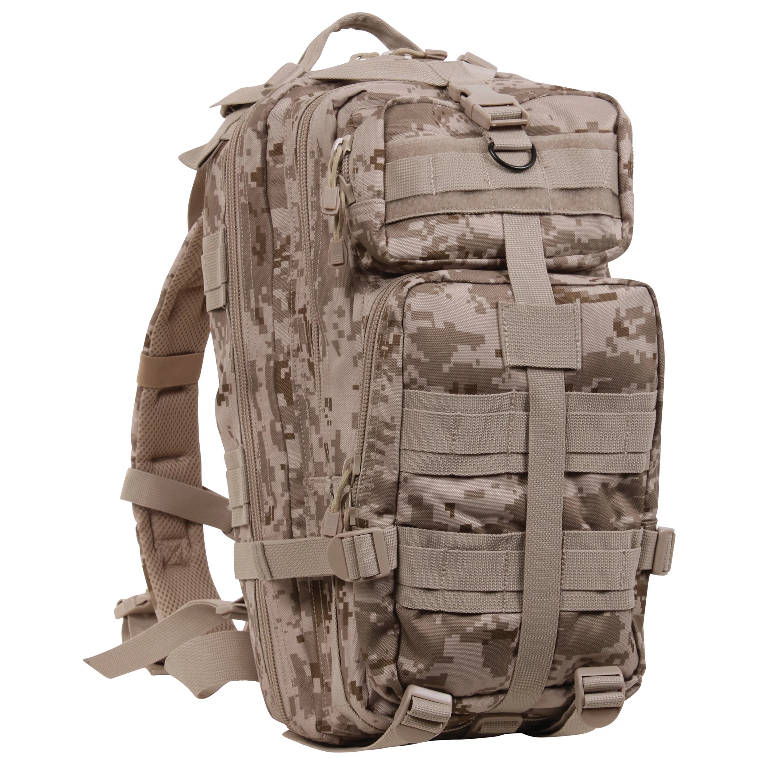 Camouflage backpack on a white background