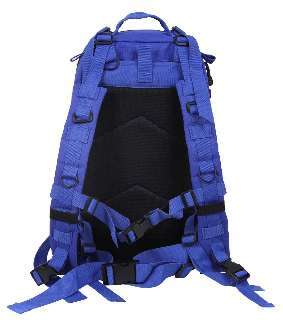 Blue backpack with black interior on a white background