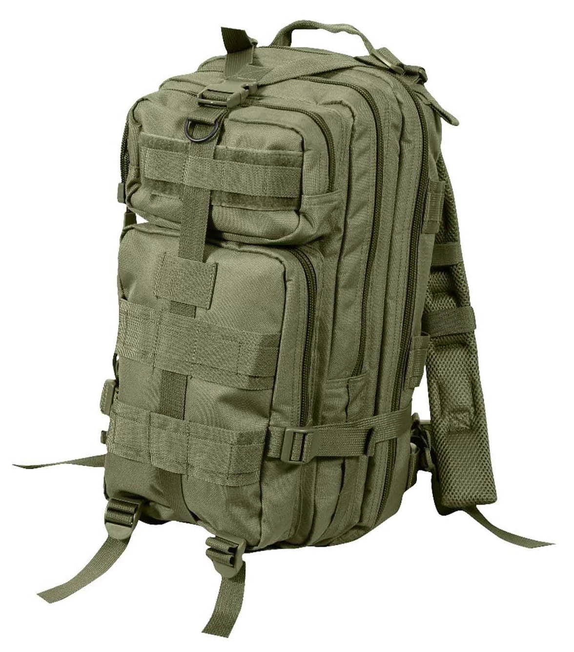 Green tactical backpack on a white background