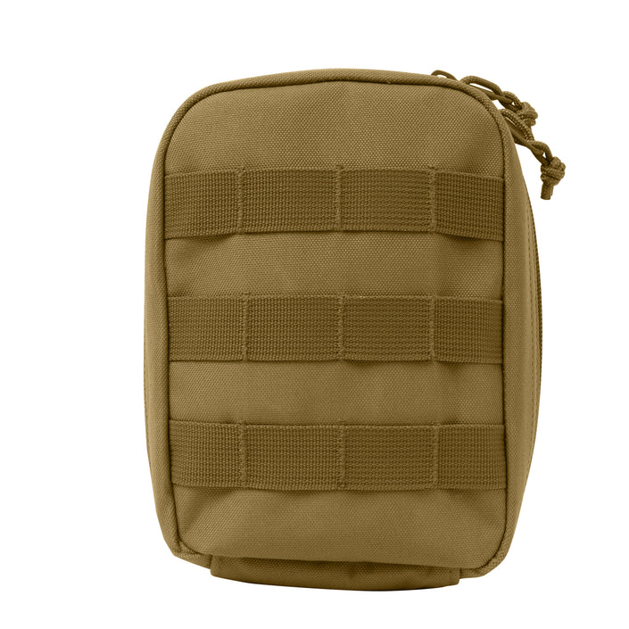 Rothco's MOLLE Tactical Trauma First Aid EMS Medical Kit (brown), front view showing the 3 rows of MOLLE webbing for the attachment of additional supplies (not included).