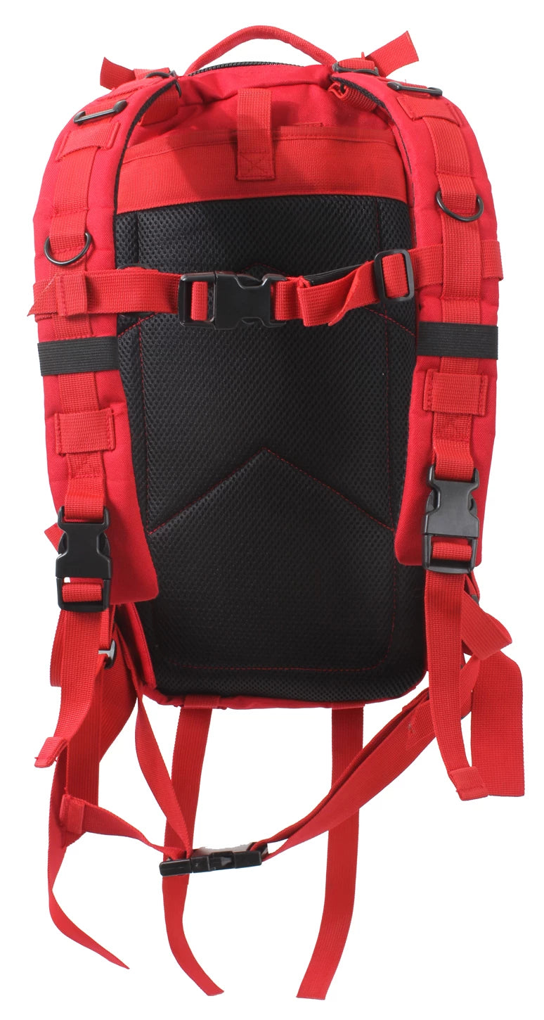 Red backpack with black accents on a white background