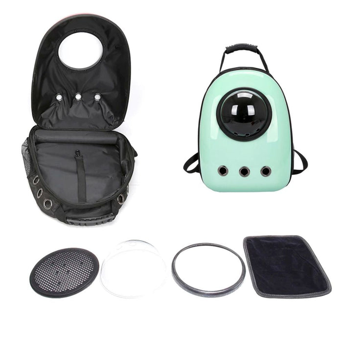 Pet Hardshell Traveling Backpack, showing parts inventory.