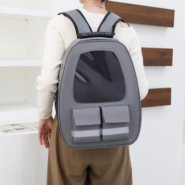 Pet Breathable Traveling Backpack (gray), showing backpack carry mode