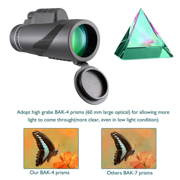 HD Monocular for Smartphones, illustrating the image quality gains of the BAK-4 prism system.