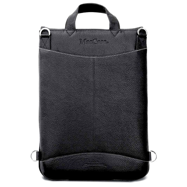 Premium Leather MacBook Messenger Bag (Classic Black), rear view
