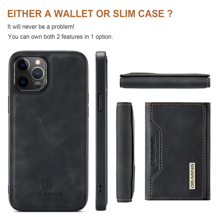 2 in 1 Phone Case with Mini Detachable Wallet for iPhone 14, showcasing slim case and wallet in 1 design