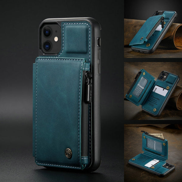 Slim Zipper Card Holder iPhone Wallet Case (blue)