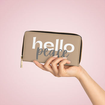 Light Brown & White Hello Peace Graphic Purse