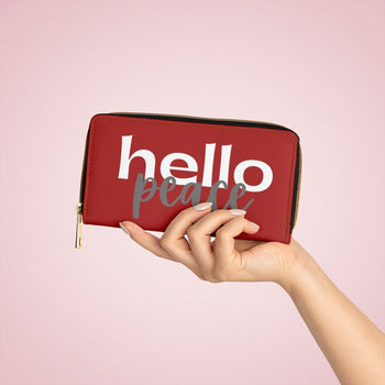 Dark Red & White Hello Peace Graphic Purse