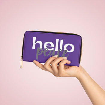 Purple & White Hello Peace Graphic Purse