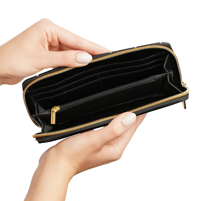 Black & White Pin Stripe Tartan Style Purse showing inside pockets