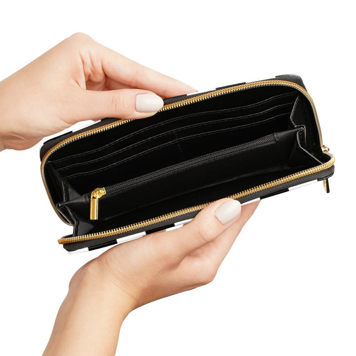 Zipper Wallet, Black & White Checker Style Purse, showing inside pockets