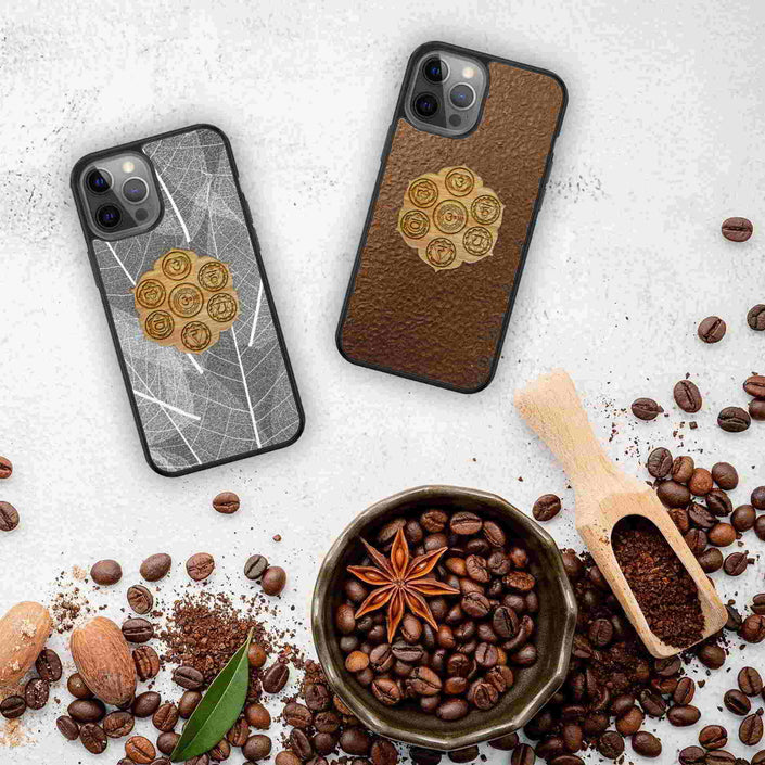 Organic Mobile Phone Case - The Seven Chakra Symbols - Skeleton Leaves and Coffee models