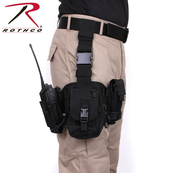 Rothco's Drop Leg Utility Pouch Rig (Invisible Black), front view showing the product in use.
