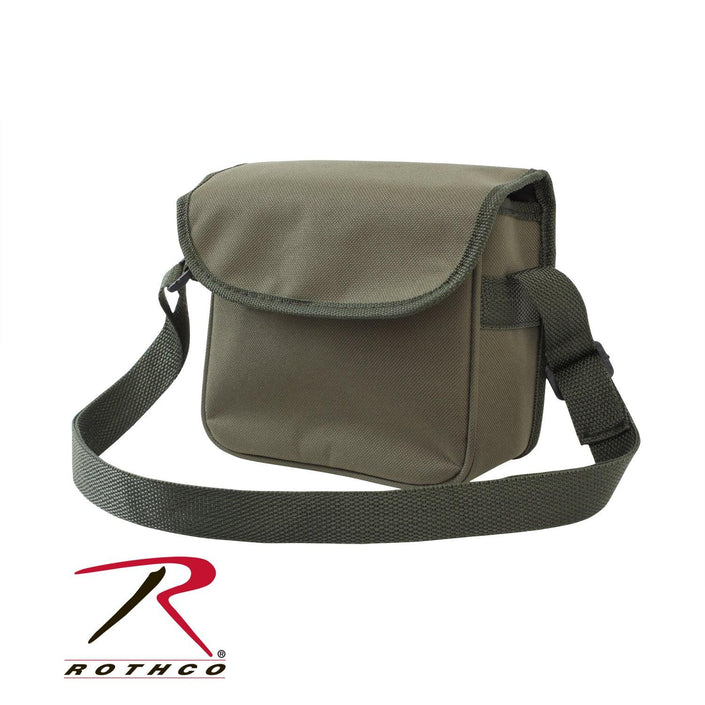 Protective Carrying Case for Rothco 7 x 50MM Military Type Range Finding Binoculars showing weather flap and shoulder strap.