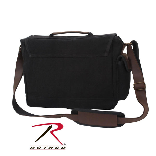 Rothco's Trailblazer Laptop Case Shoulder Bag (Black), rear view in the closed configuration showing the top carry handle, shoulder strap and Side Snap Pocket with its own small Weather Flap.