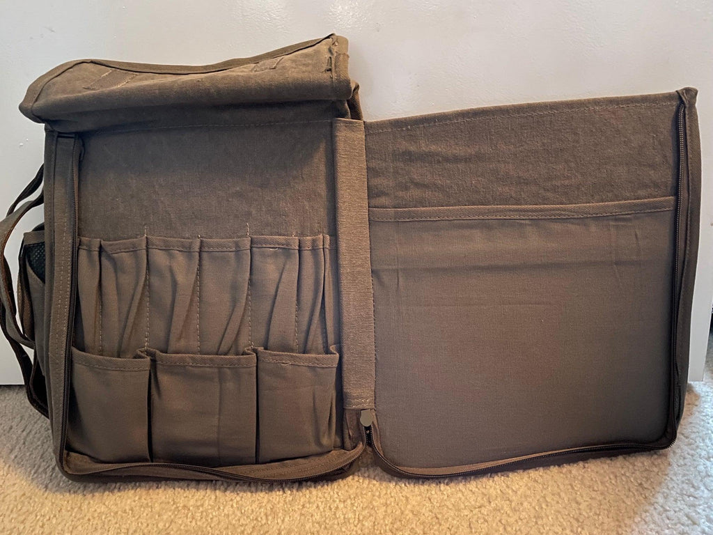 Rothco Vintage M-51 Engineer’s / Birdwatching Bag with Leather Accents, Rear Document and Organizer Compartment under the Rear Weather Flap.