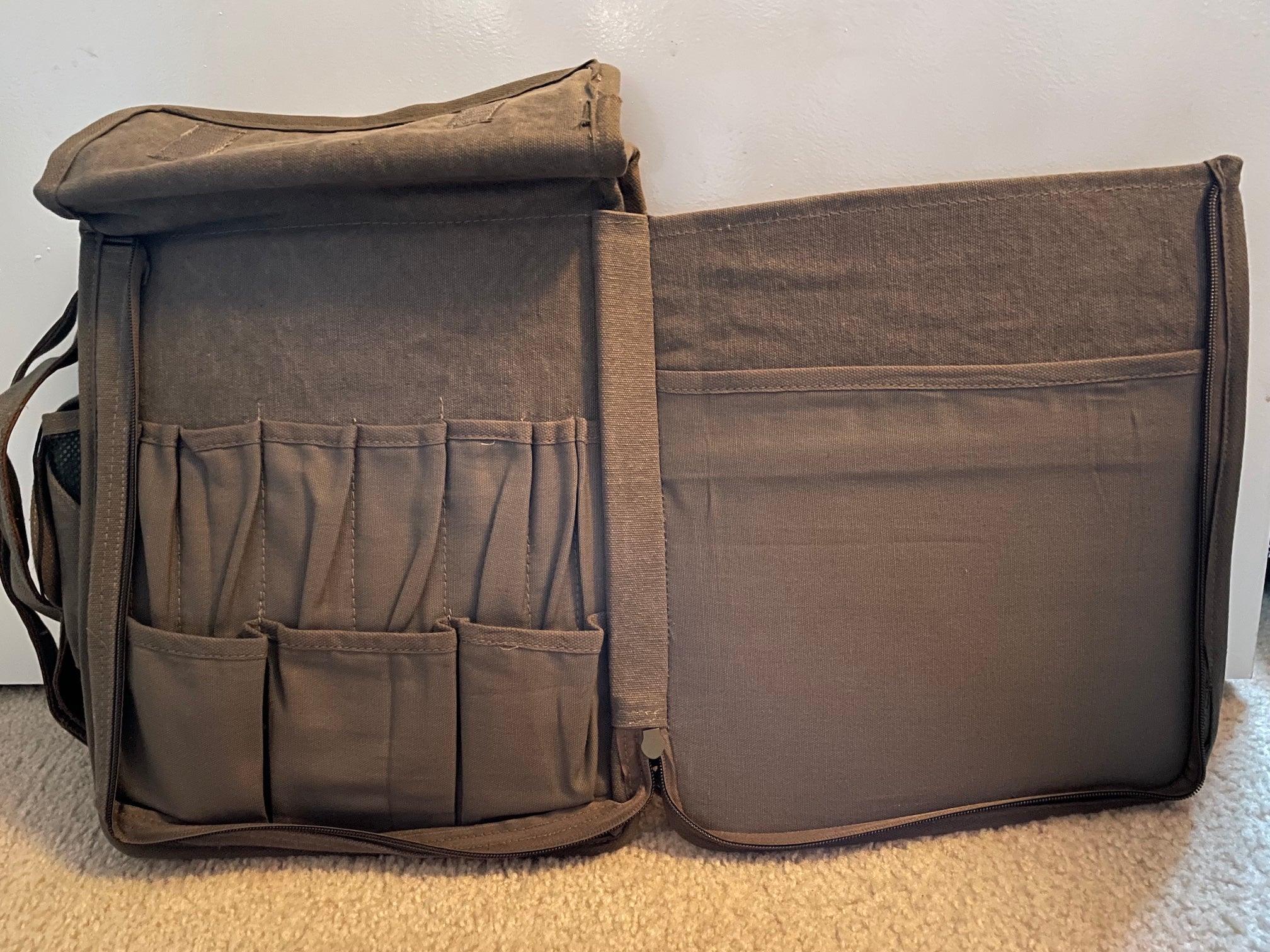 Rothco Vintage M-51 Engineer’s / Birdwatching Bag with Leather Accents, Rear Document and Organizer Compartment under the Rear Weather Flap.