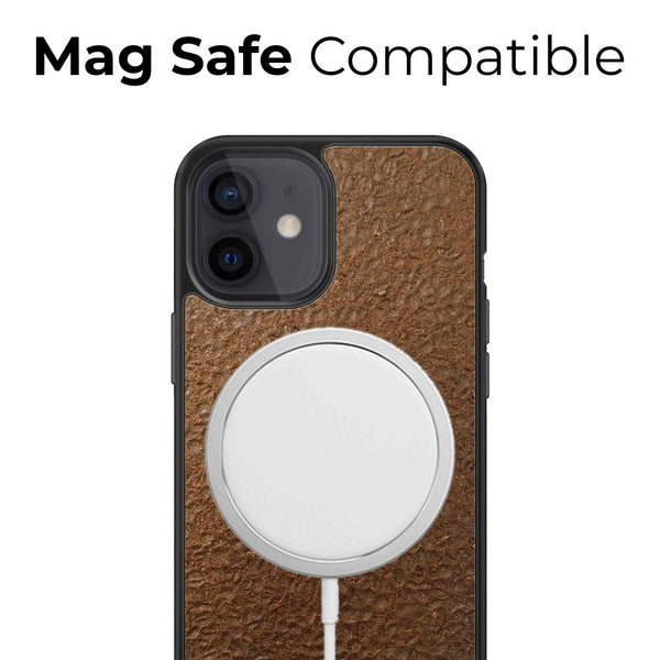Organic Mobile Phone Case - The Seven Chakra Symbols - Coffee, showcasing Mag Safe compatibility