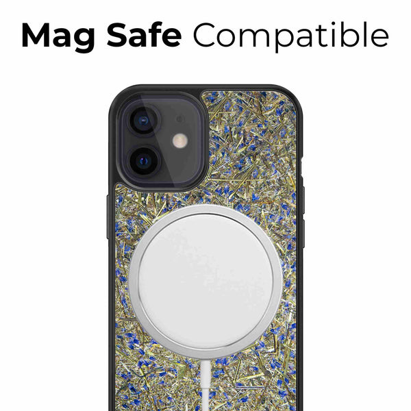 Organic Mobile Phone Case - The Seven Chakra Symbols - Lavender, showcasing Mag Safe compatibility