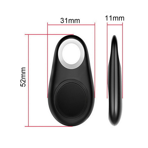 Mini Smart Bluetooth GPS Tracker Tag with Locator Alarm (black), showing physical dimensions
