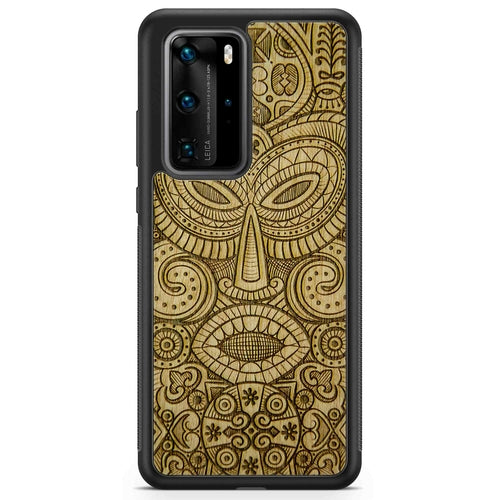 Étui de téléphone en bois biologique - Masque Tribal - Tanganica