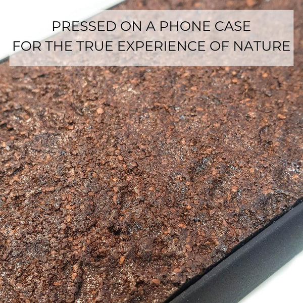 real hand-picked arabica coffee beans pressed into a phone case