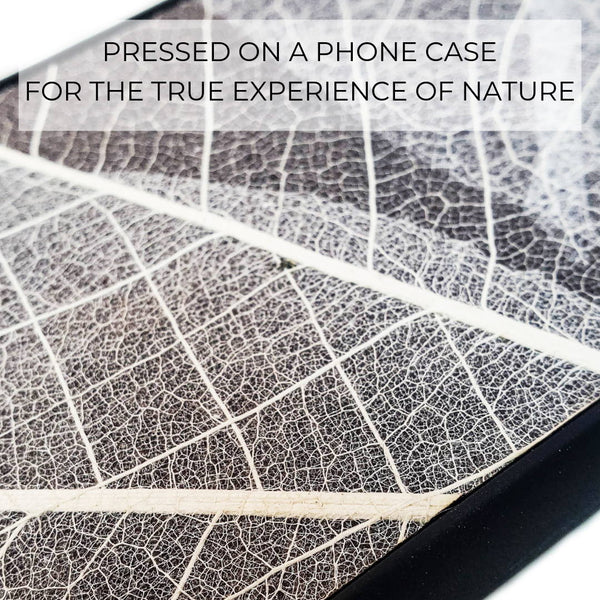 Organic Mobile Phone Case - The Seven Chakra Symbols - Skeleton Leaves, detail view of skeleton leaves