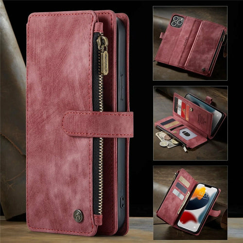 Premium Wallet Case for iPhone X to iPhone 14 (Wine)