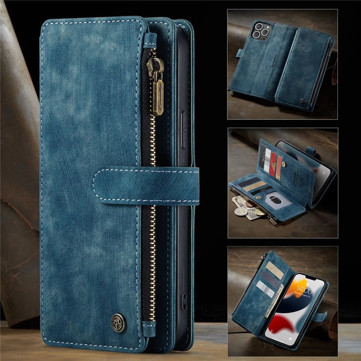 Premium Wallet Case for iPhone X to iPhone 14 (Blue)