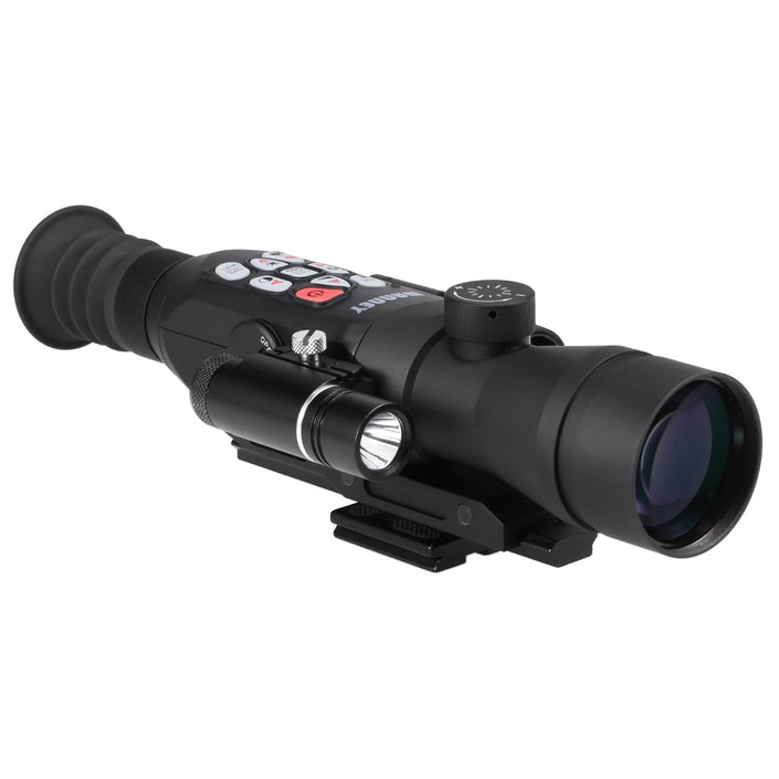 Full Color Night Vision Telescopic Range Finding Monocular, shown in use with extra IR flashlight (not included)