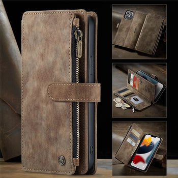 Premium Wallet Case for iPhone X to iPhone 14 (Brown)