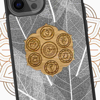 Organic Mobile Phone Case - The Seven Chakra Symbols - Skeleton Leaves