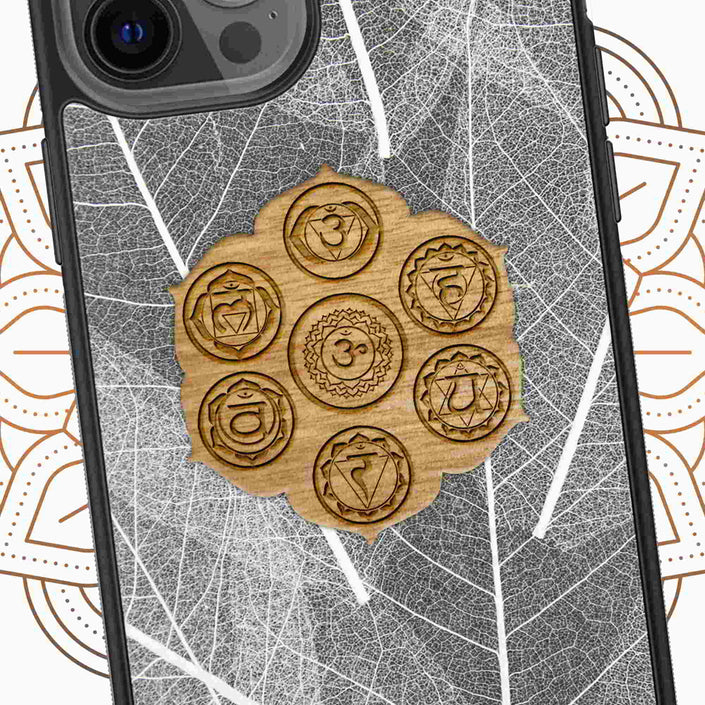 Organic Mobile Phone Case - The Seven Chakra Symbols - Skeleton Leaves