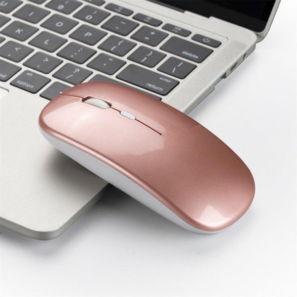 USB Optical Wireless Computer Mouse 2.4GHz (rose), oblique view showing low profile