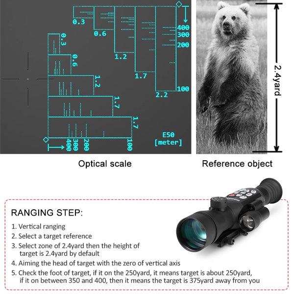 Full Color Night Vision Telescopic Range Finding Monocular, range finding procedure