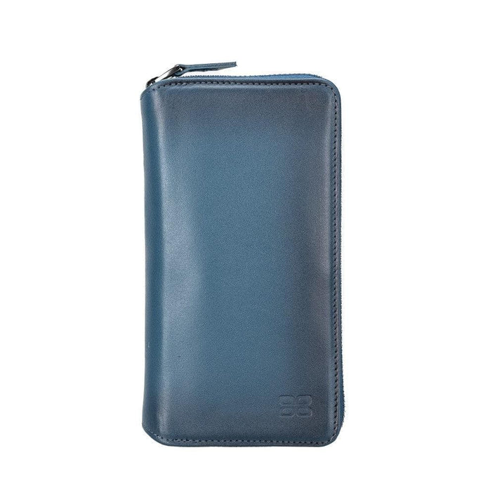 Apple iPhone 14 Series Detachable Zipper Leather Wallet Case (Blue), front view
